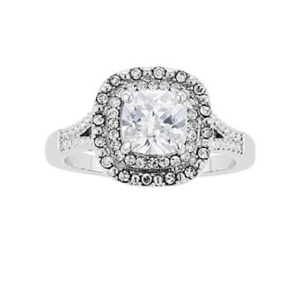 Square Cubic Zirconia Double Halo Ring Size 7